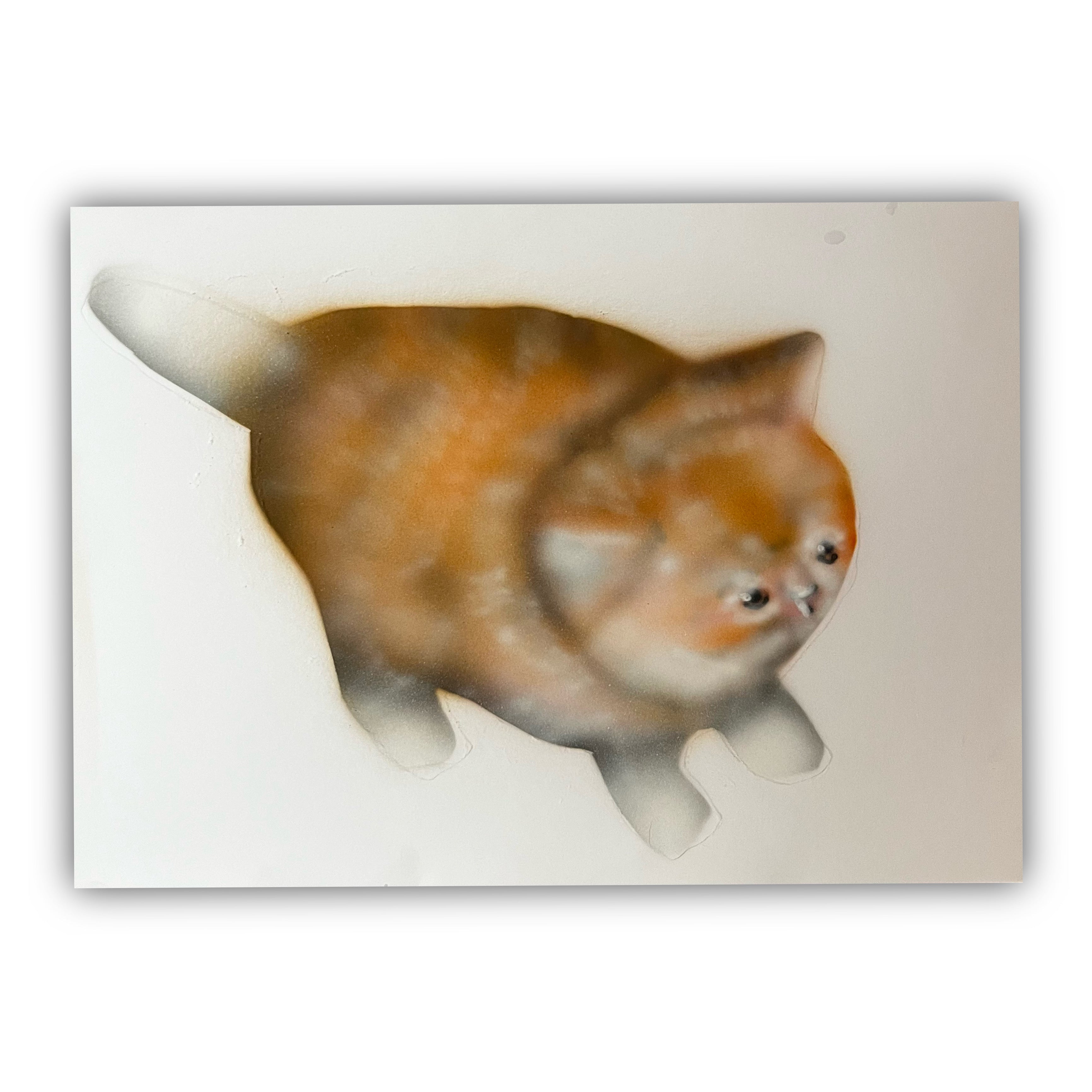 chubby awkward cat, original painting, 2025